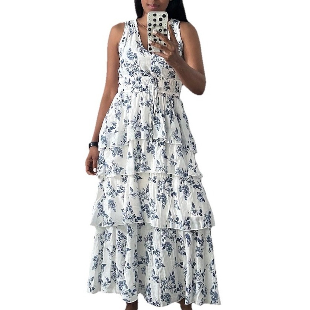 Women's White And Blue Floral Dress size small Sleeveless - Picture 2 of 16